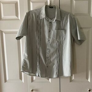 Coofandy mens XL short sleeve button down casual shirt embroidered gray collar